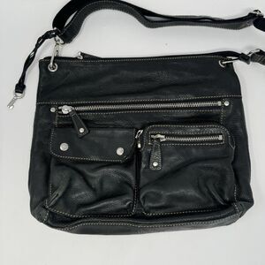 Fossil Shoulder Strap Tote Bag Vintage Black Leather Very Clean